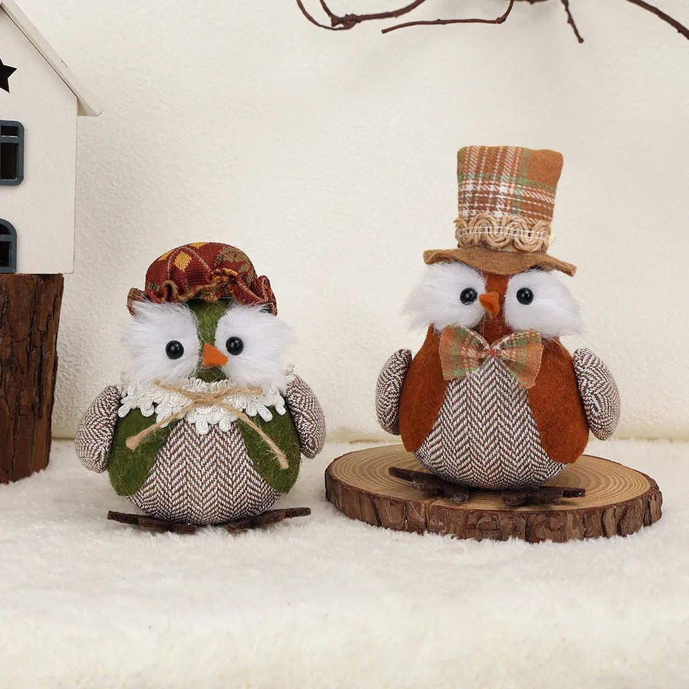 Orange and green harvest owl pendant ornament made from polyester cloth for Thanksgiving decoration