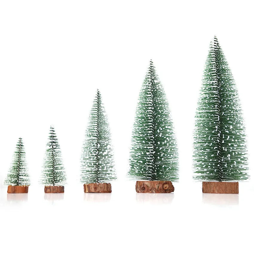 Miniature Christmas pine needle tree decoration in green and white, available in 10cm to 25cm heights