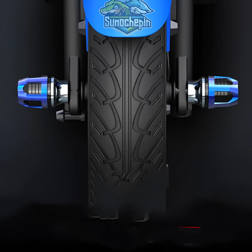 Pair of anodised aluminium alloy fork cups for electric car and motorcycle front axle.