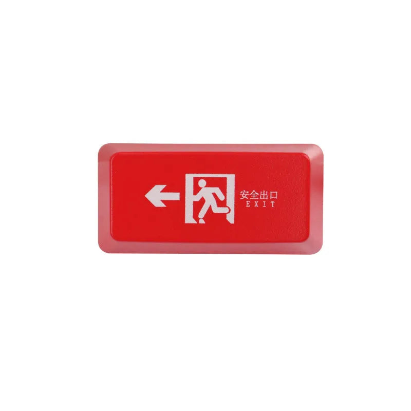 Transparent safety evacuation keycap with emergency exit symbol for mechanical keyboards
