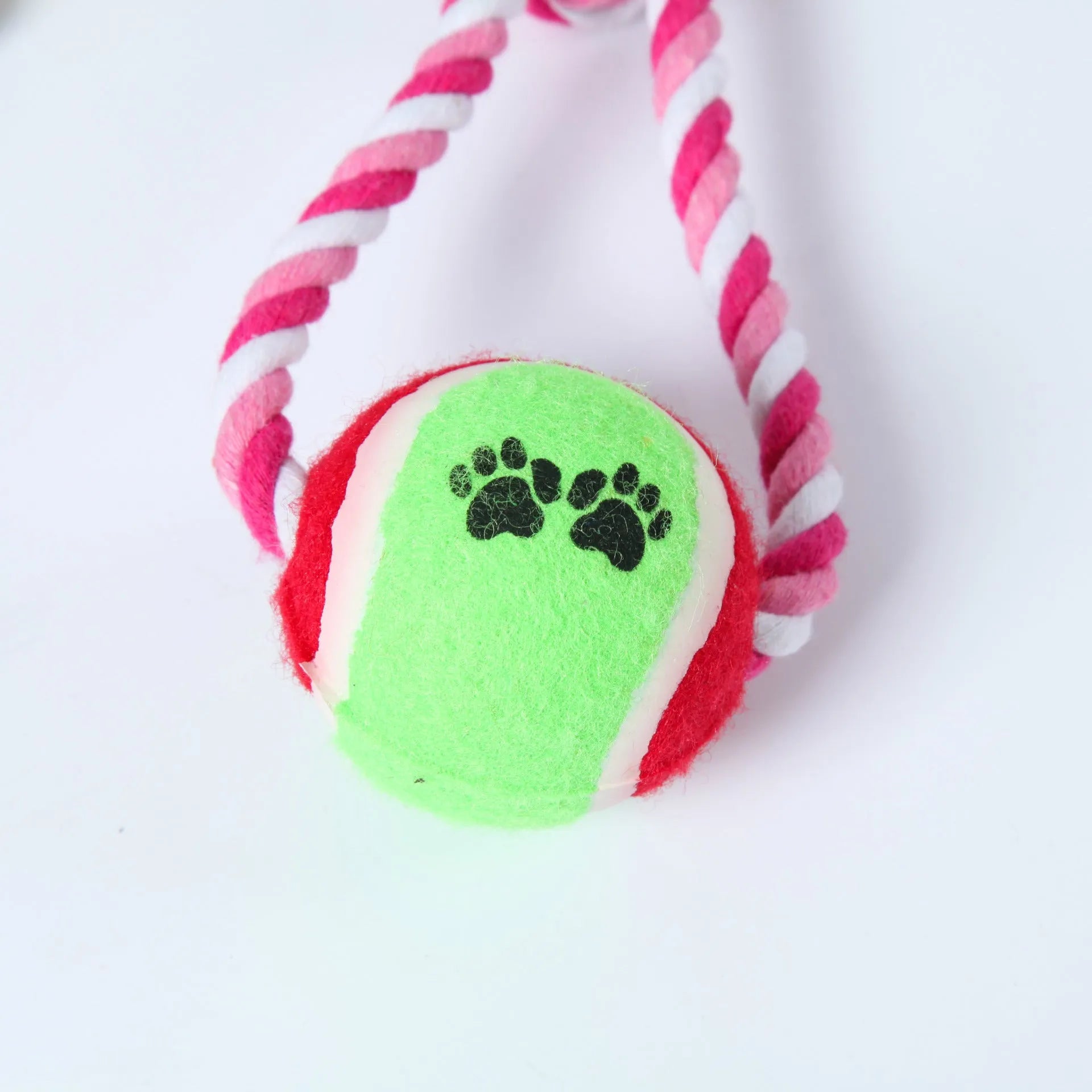 Red, white, and blue cotton rope tug toy for dogs, shown at its 38cm length.