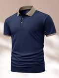 Men's summer polo shirt with short sleeves, lapel collar, flocking print detail, ice silk polyester fabric, in six colours.