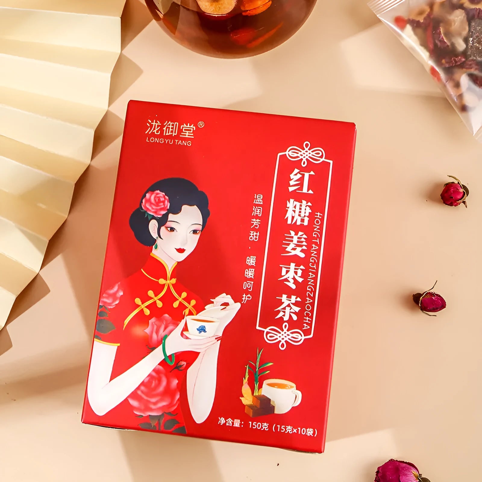 150g box of ginger tea bags with brown sugar, red dates and traditional Chinese herbs