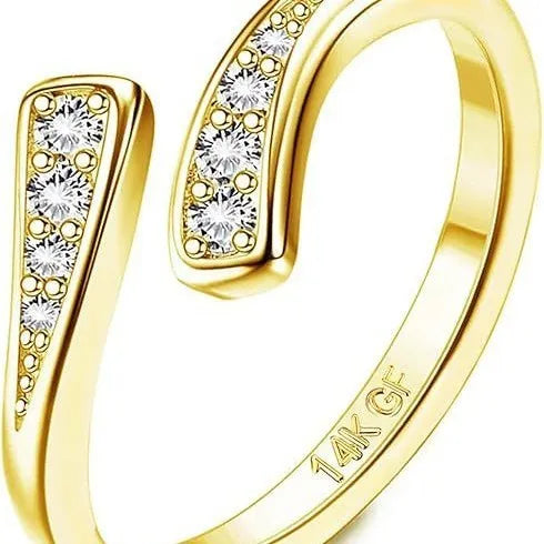 Geometric gold plated toe ring with 0.5mm thickness plating in rhinestone or water drop styles