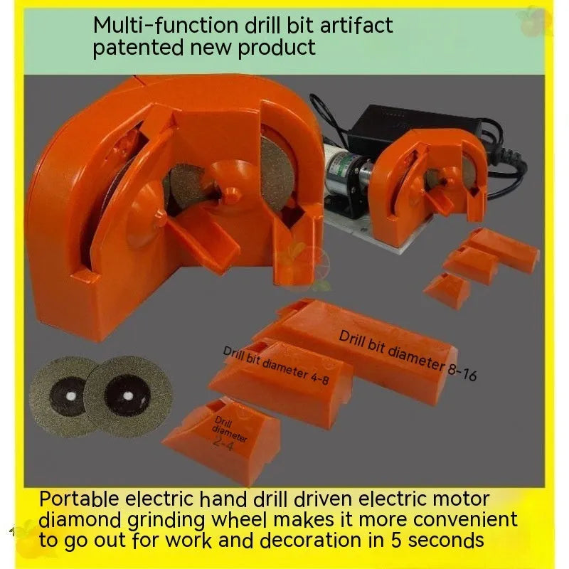 Universal portable grinding drill tool with orange and black sander sets and replacement wheels