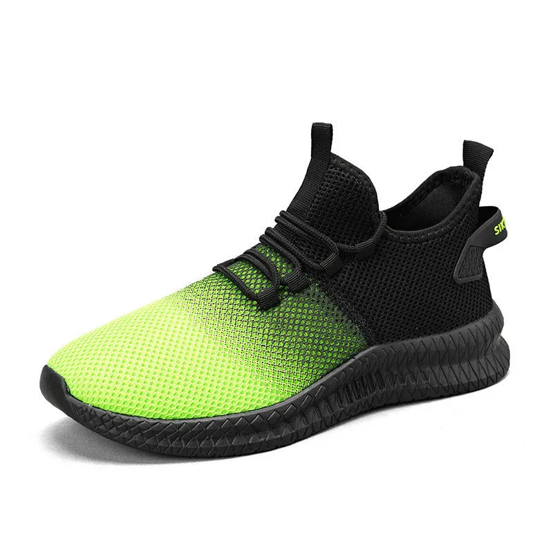 Men's low top gradient colour mesh casual sneakers with MD sole, lace up, in green white or red