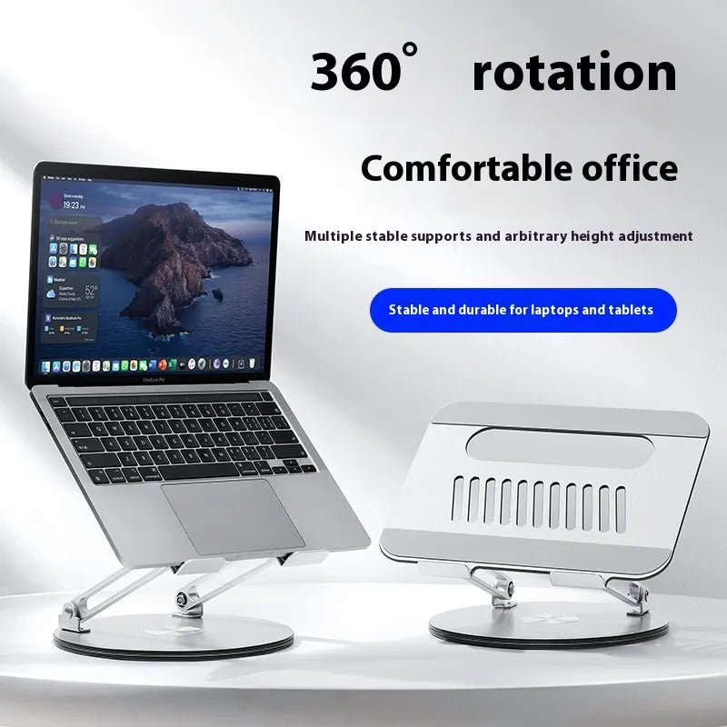 Silver aluminium alloy laptop stand with rotatable mechanism and foldable design