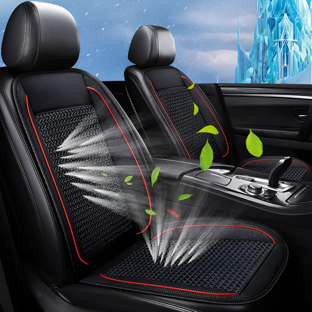 Black car ventilation seat cushion with air circulation system measuring 60x60cm