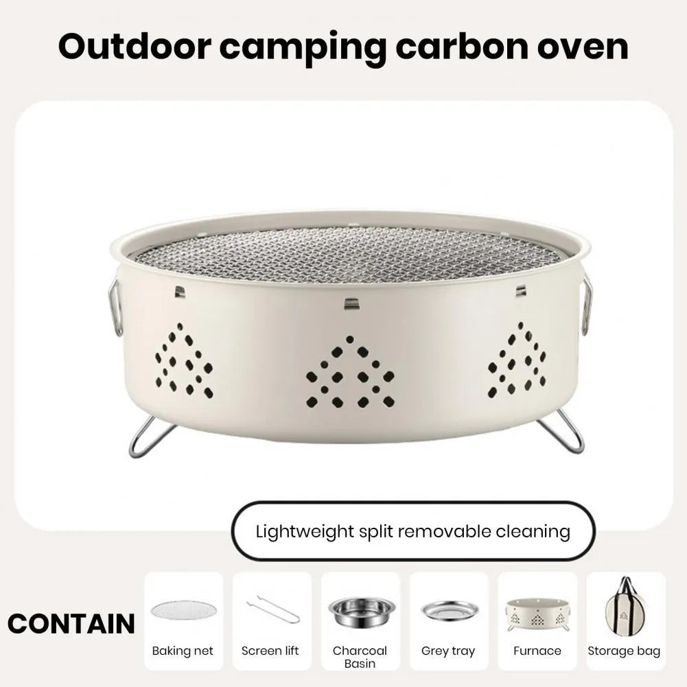 Portable stainless steel campfire grill with detachable split design, white, 31cm by 31cm, for outdoor BBQ camping and picnics