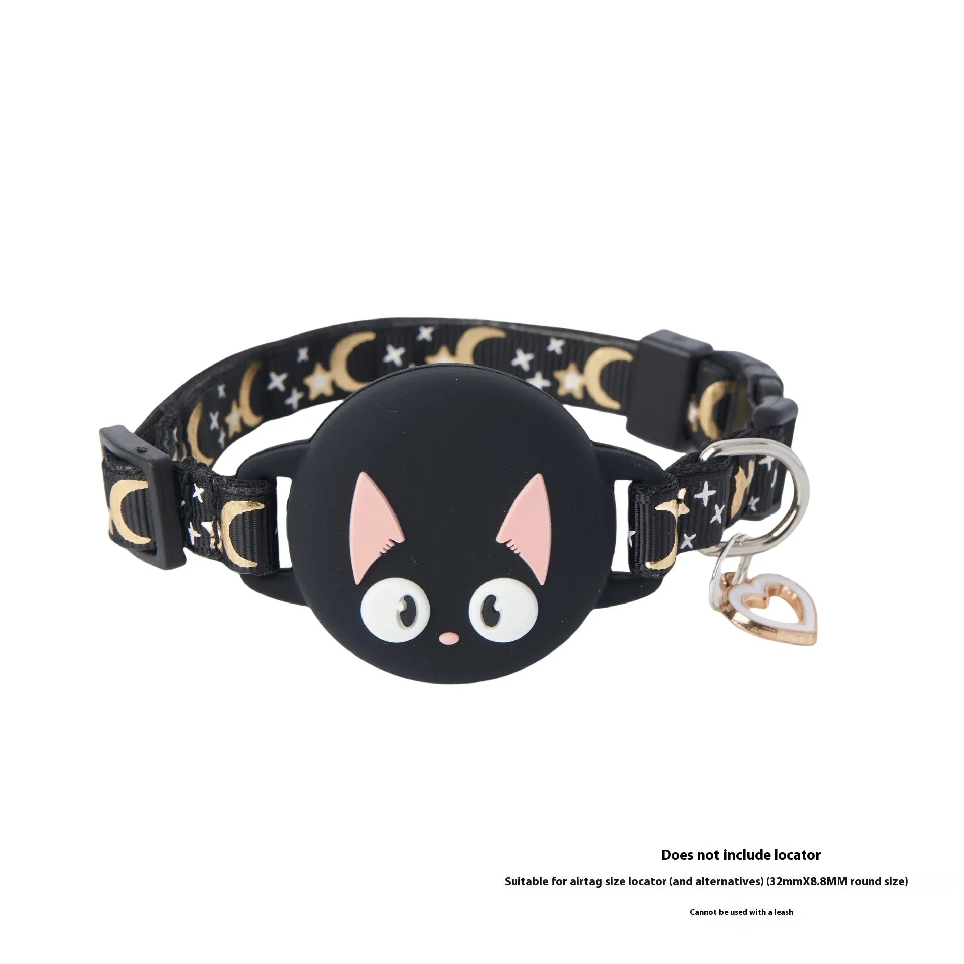 Apple AirTag protective case for cat collars in pink, blue, light green, and black colours showing S and M size options.
