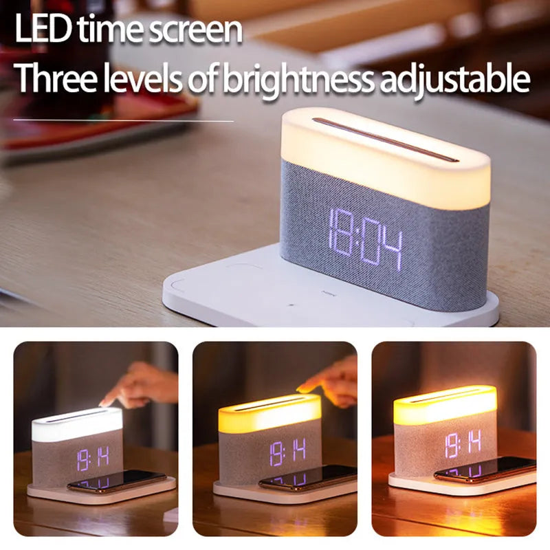Mini wireless charger desktop clock with night light function in black or white modern design