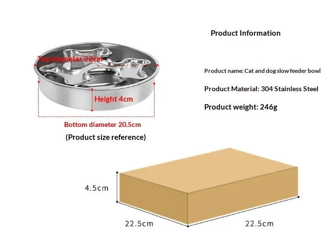 304 stainless steel rotating slow-feeding pet bowl with bone design for dogs and cats