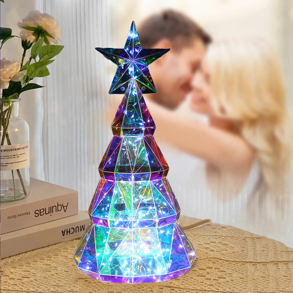 Colourful cartoon Christmas tree light decoration with PET plastic construction measuring 20cm height