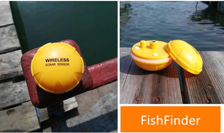 Yellow wireless sonar fish finder, 68 x 68 x 50cm, 2.4GHz, 125kHz sonar, 0.6-36m depth range