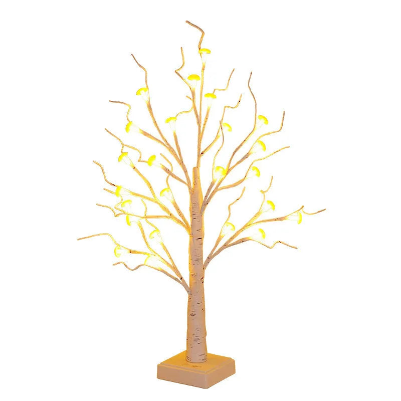 60cm tall LED mushroom tree lamp with 24 warm white flowers on Birch-style branches
