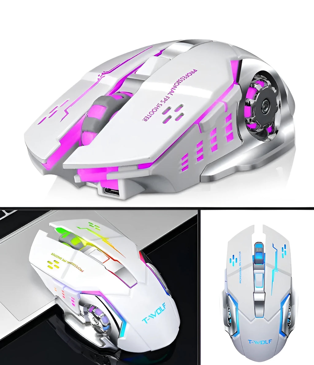 Wireless charging silent computer mouse in black and white colours with six buttons