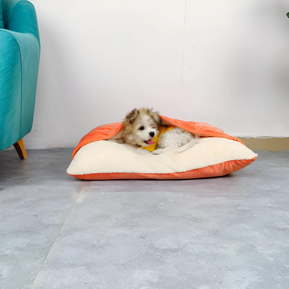 Removable washable bite resistant pet sleeping bag in Fine Linen Silver Mouse colour