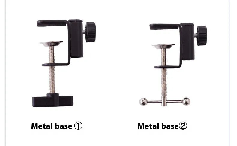 Black foldable metal desktop cantilever bracket holding a tablet at an angle.