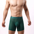 Men's low-waist boxers in nylon lace mesh fabric, shown in various colours.