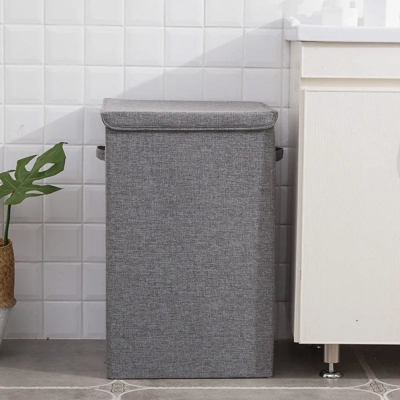 Foldable three-dimensional cotton linen storage basket in brown colour