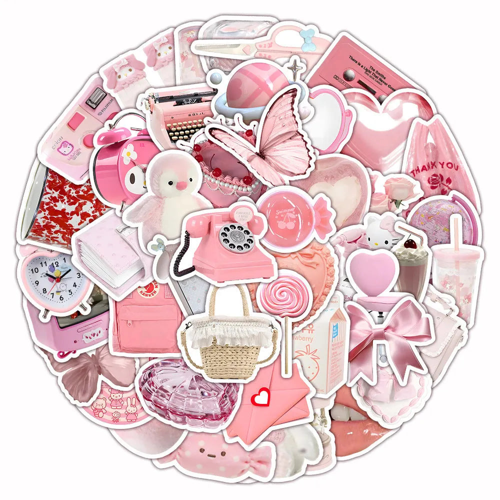 Pink girl heart pattern 3D decorative stickers in light colours with realistic dimensional effects