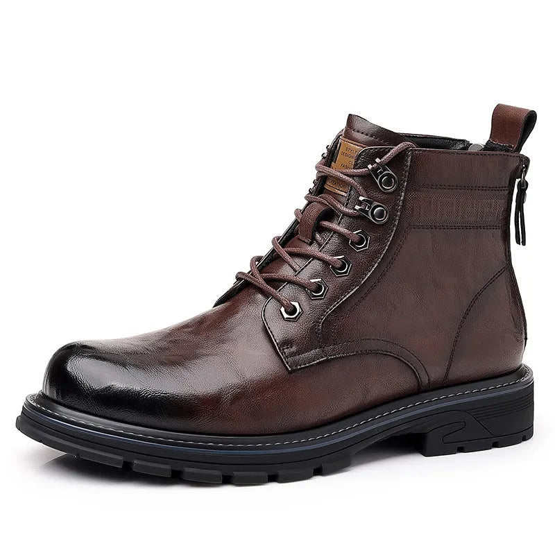 Black or brown patent leather ankle boots with low square heel, rubber sole and high cylinder sock length, sizes 38-44