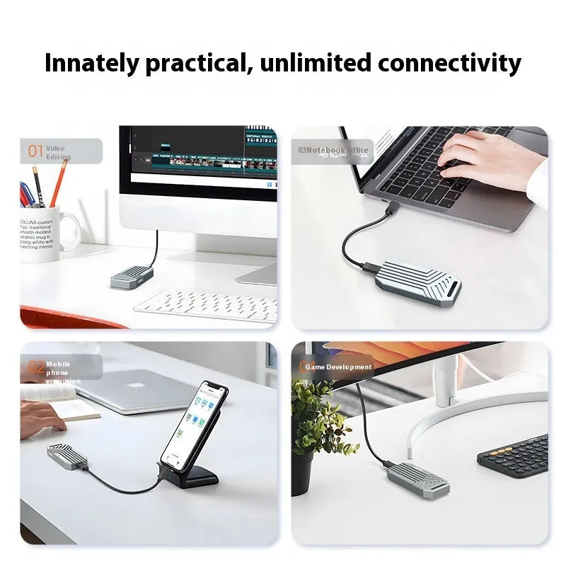 Thunderbolt 4 aluminium SSD enclosure for M.2 NVMe drives in silver colour