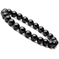 Black onyx bracelet with 8mm geometric agate beads on a black elastic cord.