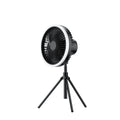 Portable tripod camping fan with detachable aluminium alloy stand, USB rechargeable battery, and hanging hook