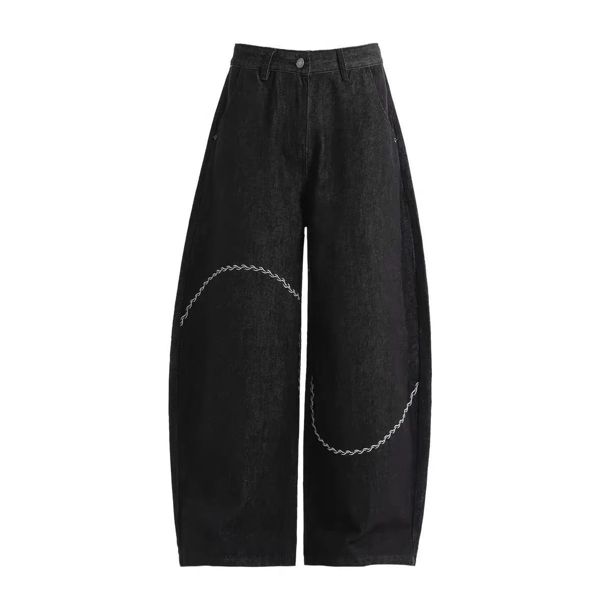Men's black straight-leg jeans with a mid-waist design and zip fly, made from micro-elastic polyester denim.
