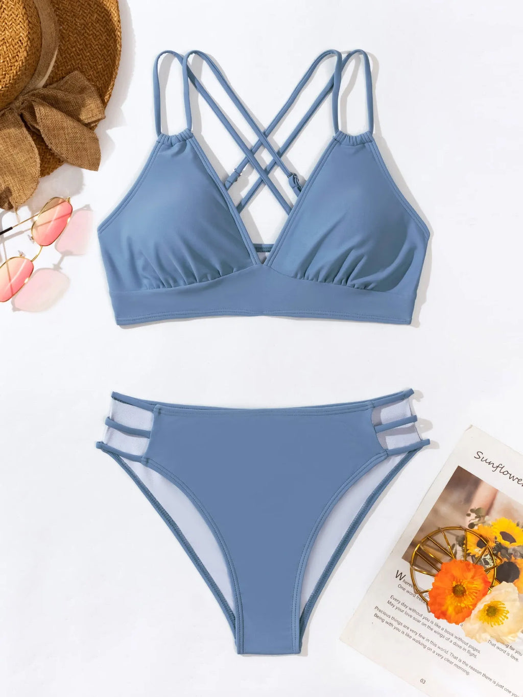 V-neck halter bikini split swimsuit in nylon with sleeveless design and asian sizing options for adult females