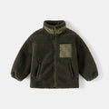 Boys' thickening fleece coat with stand collar and zip in navy blue or army green, sizes 90cm to 130cm