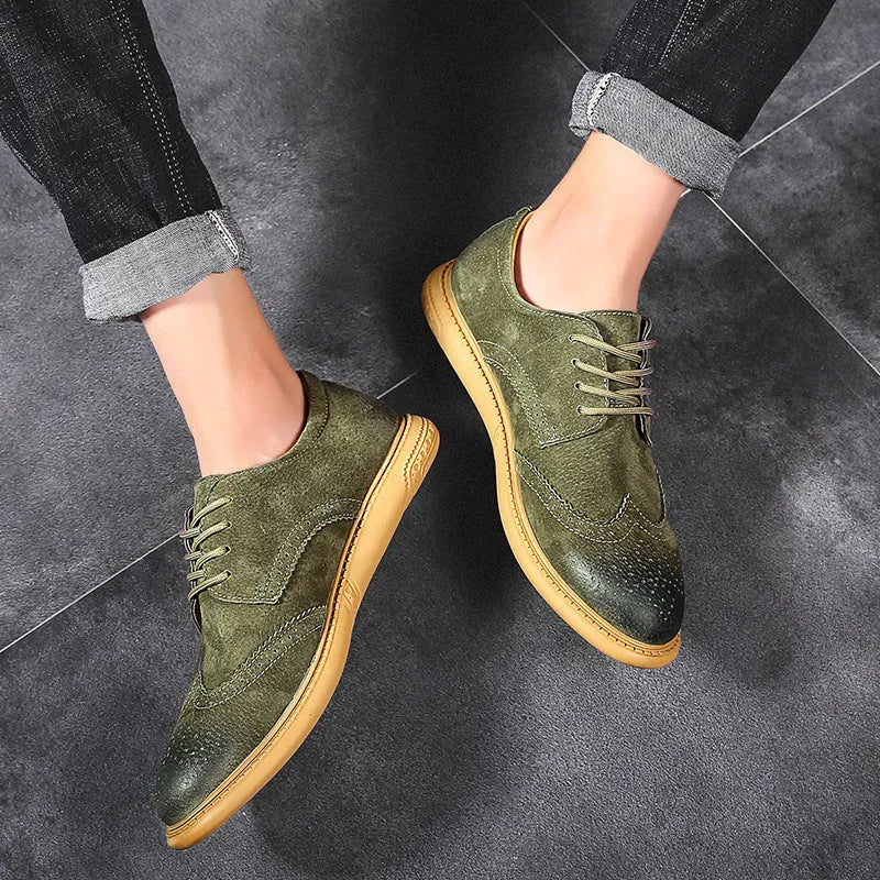 Men's gray genuine cowhide leather low-top lace-up business formal shoes