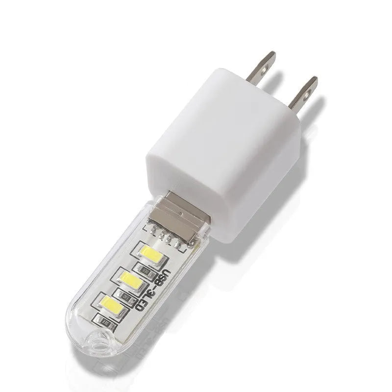 Compact USB-powered LED baby night light with white and warm light options measuring 6cm by 1.8cm