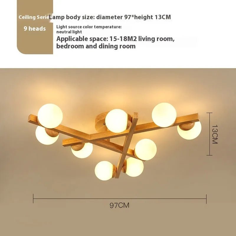 Nordic wooden style ceiling lamp with three light heads for living room modern design