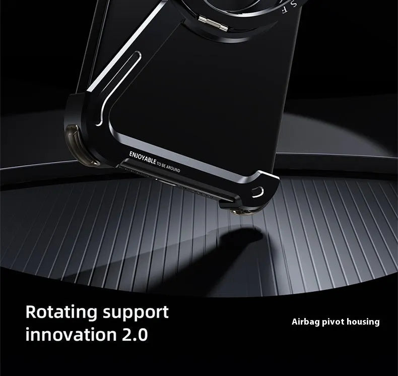 Black metal iPhone 17 Pro Max case with magnetic bracket showing magnetic attachment points