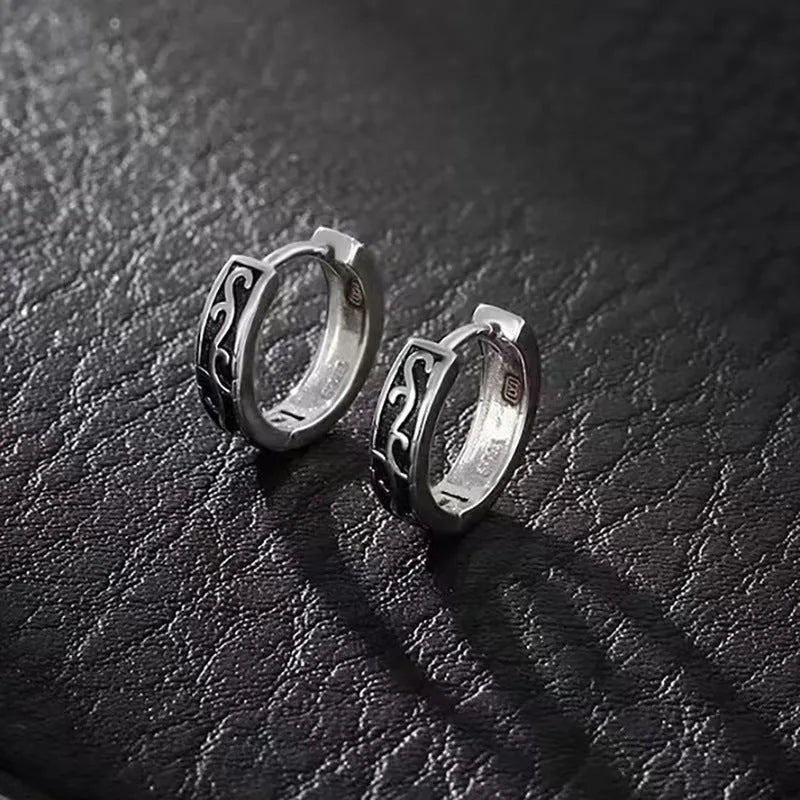 Silver geometric copper earrings for men in West Coast hip hop style, showing 10mm and 14mm size options.