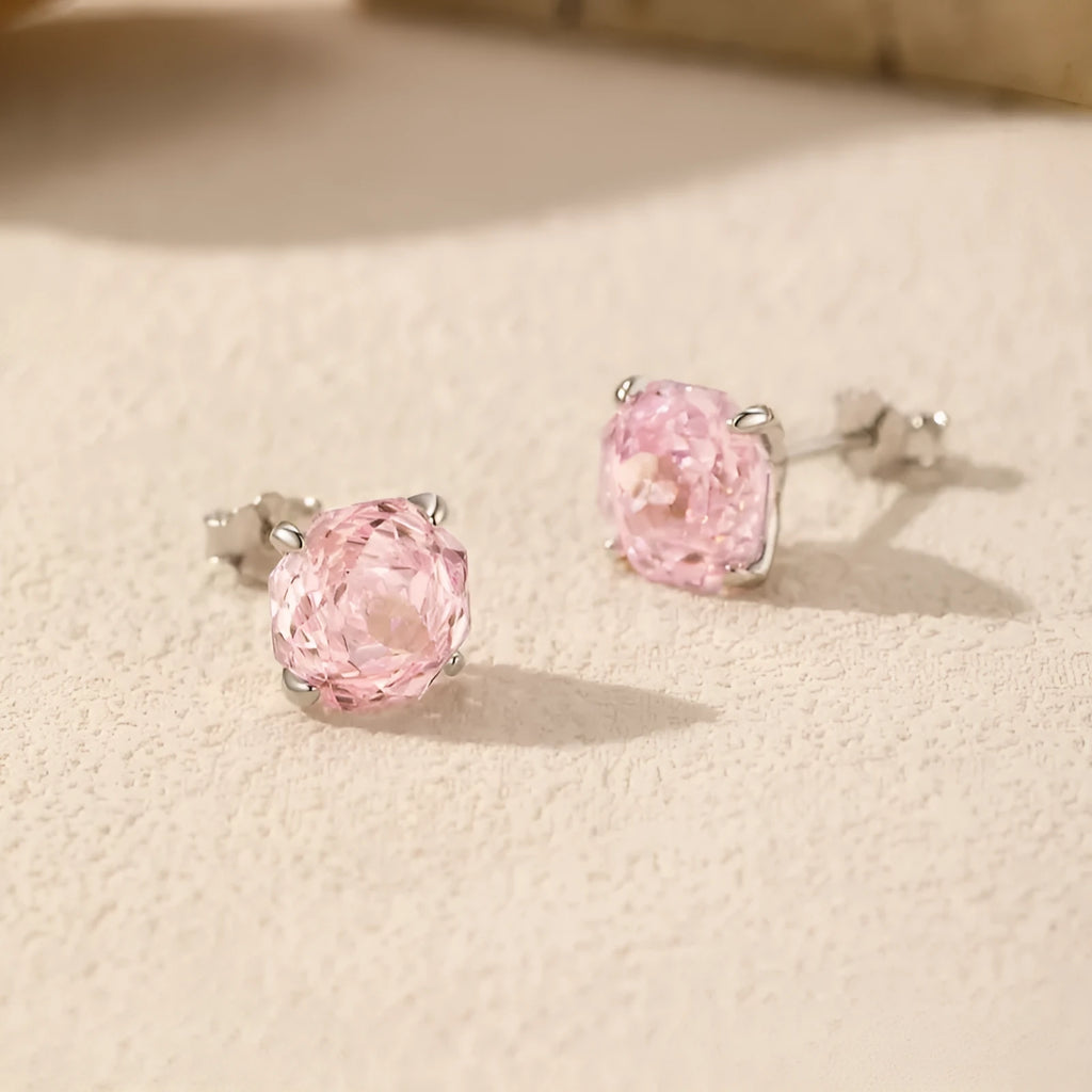 S925 sterling silver rose stud earrings in pink colour at 6mm and 8mm sizes