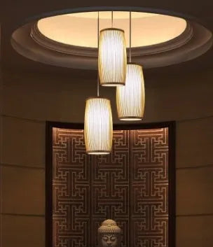 Handwoven bamboo plaited table lamp with soft glow for bedroom or hall decoration