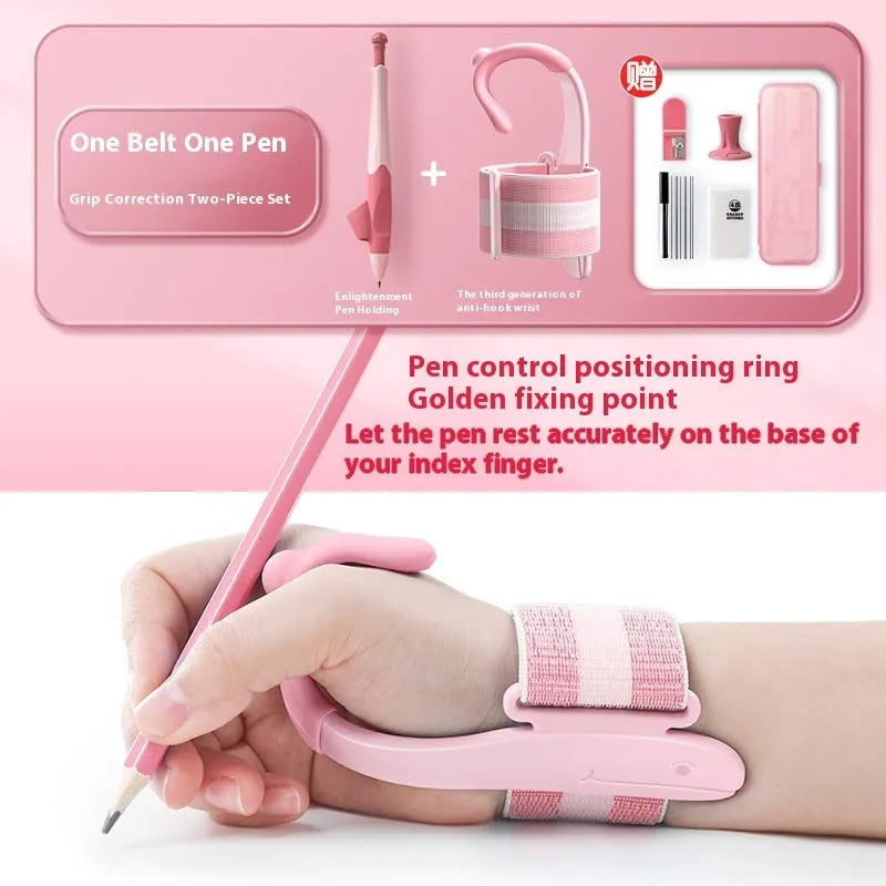 Blue and pink anti-hook pen holder corrector for writing posture training