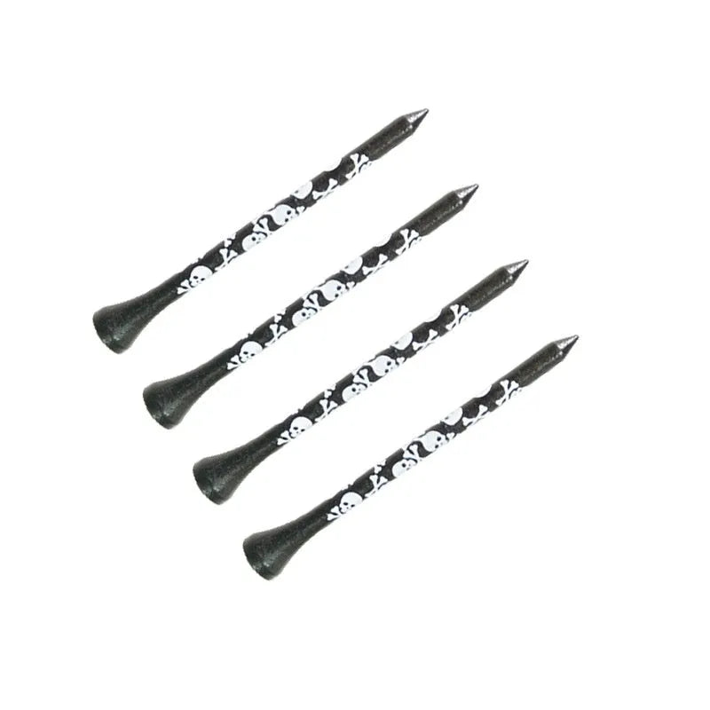 Black skull print bamboo golf spikes in 70mm and 83mm lengths - 10-piece replacement set