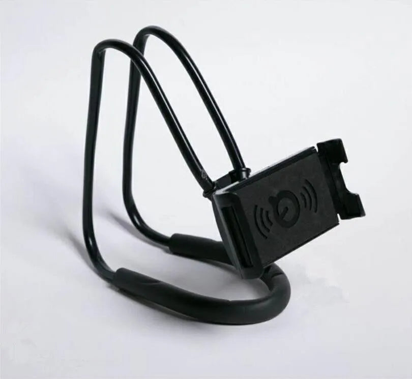 White universal smartphone holder with 360-degree rotating bracket on a desk