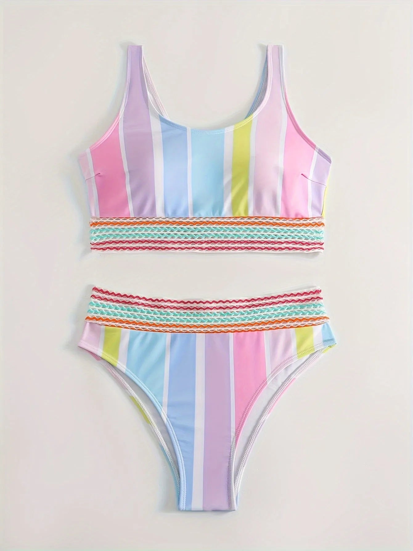 Women's striped sports bikini swimwear set in briefs style