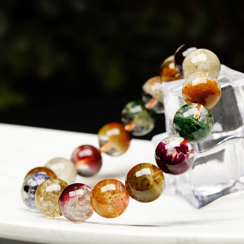 Crystal bracelet with colourful ghost cornucopia design on 10mm beads in ethnic retro style
