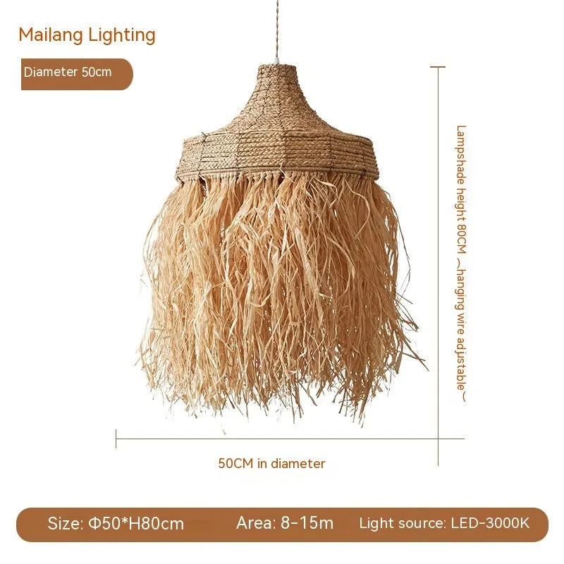 Southeast Asian style pendant lamp with 50cm diameter, made from wild vetch and willow weaving materials