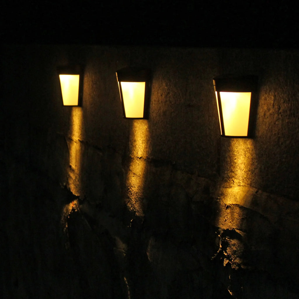 White solar wall lamp with six LED lights and IP65 waterproof rating for outdoor use
