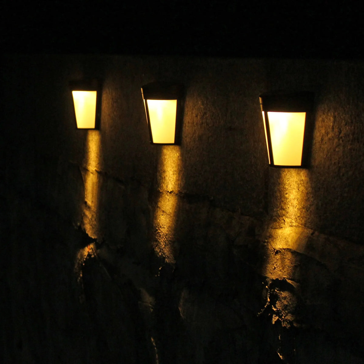 White solar wall lamp with six LED lights and IP65 waterproof rating for outdoor use