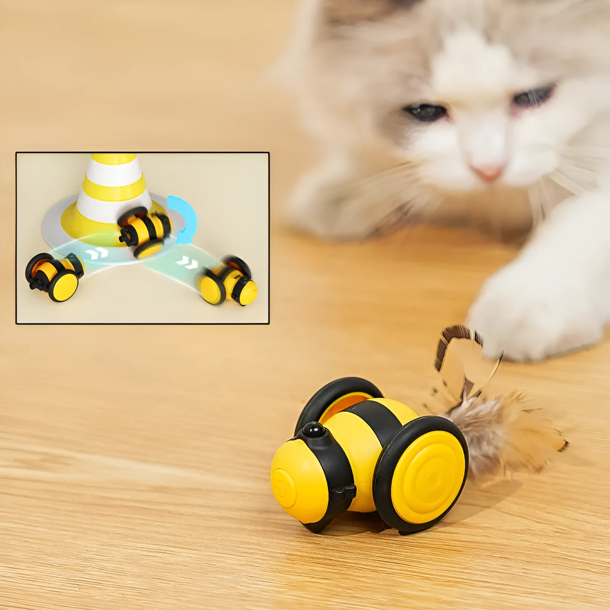 Pink electric cat toy with moving stick and feather teaser for kittens