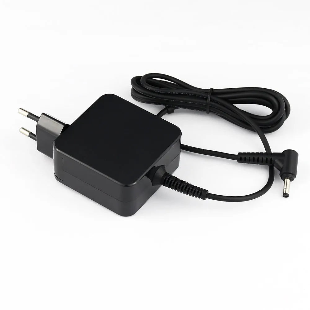 Black 45W laptop power adapter with US DC connector measuring 99.3mm by 36.5mm by 61.8mm