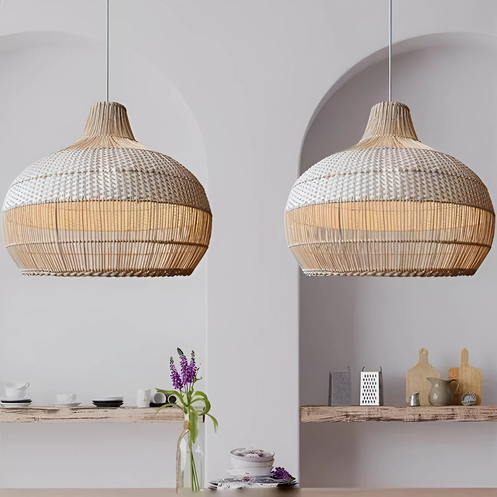 Woven rattan chandelier with a 60cm diameter in a pastoral Southeast Asian Silent Wind style.